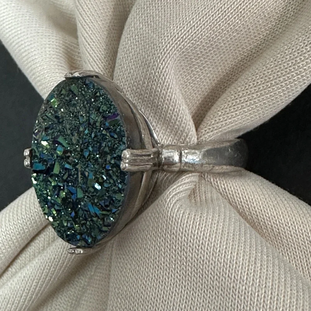 Sterling Silver Blue Stone Ring Woman Cocktail Ring Size 6.5 .925 Custom Jewelry